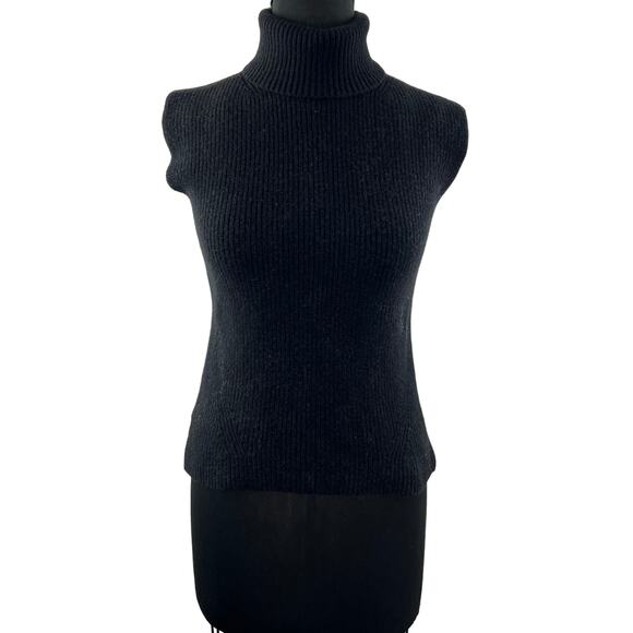 EVERLANE Wool Black Sweater Side Slit Turtleneck Short Sleeve Size X-Small XS - Picture 1 of 7